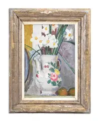 Still life of narcissi by Vanessa Bell, Oil on canvas Indistinctly signed with initials and inscribed, sold Oct 2023