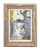 Still life of narcissi by Vanessa Bell, Oil on canvas Indistinctly signed with initials and inscribed, sold Oct 2023