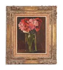 Flowers in a glass vase by Christopher Wood, 1924, Oil on panel, sold Oct 2023