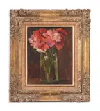 Flowers in a glass vase by Christopher Wood, 1924, Oil on panel, sold Oct 2023