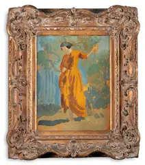 The yellow gown (dorelia) by Augustus Edwin John, 1910, Oil on panel, sold Oct 2023