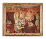 View of a woman in an interior by Roger Fry, Oil on canvas, sold Oct 2023