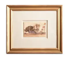 Esneh on the nile by Edward Lear, Pencil, pen and red ink and watercolour on buff paper, sold Oct 2023