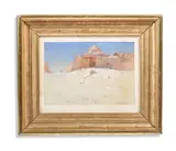 A mustaba, behind the pyramid of khufu, giza by Howard Carter, Watercolour and pencil heightened with white, sold Oct 2023