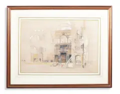 The interior of the mosque of santa sophia by John Frederick Lewis, Pencil and watercolour heightened with white, sold Oct 2023