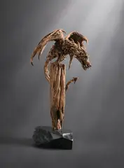 The wyvern's post, a driftwood sculpture by James Doran-Webb, sculpture, sold Aug 2023