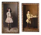 Portraits of a boy and a girl by George Spencer Watson, 1910, Oil on canvas One signed and dated, sold Aug 2023