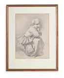 Young girl resting by Octavius Oakley, 1854, drawing, sold Aug 2023