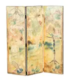 A painted three fold screen by Senge Dansk, oil, offered Jul 2023
