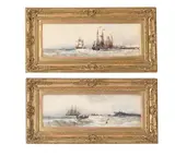 Off tynemouth; and dutch barges near scheveningen by Frank Henry Mason, watercolor, sold Jul 2023