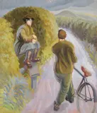 Conversation piece by Gilbert Spencer, oil, sold Jul 2023