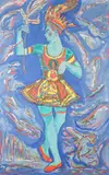 Female dancer performing wearing a headdres by Kyra Vaslavovna Nijinsky, 1972, Mixed media on canvas, sold Jul 2023