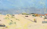 Beach scene by Noël Coward, oil, sold Jul 2023