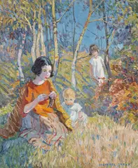 The family outing by Dorothea Sharp, oil, sold Jul 2023