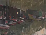 Thames barges by David Bomberg, 1937, oil, sold Jul 2023