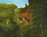 A scene in kent by John Shelley, 1970, Oil on board, sold Jul 2023