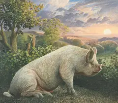 Malcolm, middle white pig by James Lynch, oil, sold Jul 2023