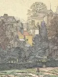 Vale of health, hampstead heath by Charles Ginner, Watercolour and ink, sold Jul 2023