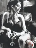 Lady seated with a glass of wine by Fabian Perez, Watercolour, heightened with white, offered Jul 2023