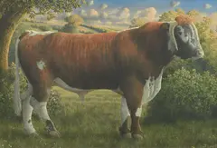Thomas, the long-horn bull by James Lynch, watercolor, sold Jul 2023