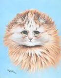 Tabby cat with green eyes, head study by Louis Wain, Gouache heightened with white, sold Jul 2023