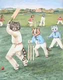 Cricket on the village green by Louis Wain, Watercolour, ink and gouache, sold Jul 2023