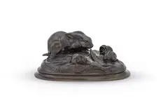 A bronze model of rabbit with young by Auguste Cain, BRONZE, sold Jun 2023