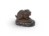 A bronze model of a crouching hare by Alfred Dubucand, BRONZE, offered Jun 2023