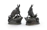 A rare pair of bronze models of hares by Jules Moigniez, BRONZE, offered Jun 2023