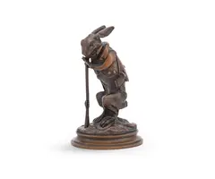 A bronze model of a hare dressed as a hunter by Alphonse Alexandre Arson, BRONZE, sold Jun 2023