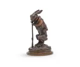 A bronze model of a hare dressed as a hunter by Alphonse Alexandre Arson, BRONZE, sold Jun 2023