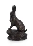 A bronze model of an alert hare by Clovis-Edmond Masson, BRONZE, sold Jun 2023