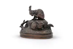 A bronze group of two hares by Joseph Chemin, BRONZE, offered Jun 2023