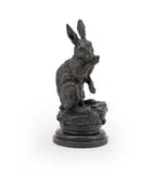 A rare large bronze model of a rabbit grooming by Prosper Lecourtier, BRONZE, sold Jun 2023