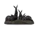 A rare bronze group of four rabbits with a carrot by Maximilien Louis Fiot, BRONZE, sold Jun 2023