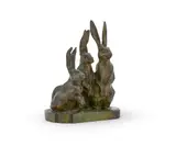 A rare bronze group with three alert hares by Jean Magrou, 1911, BRONZE, offered Jun 2023
