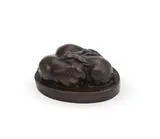 A bronze group of three rabbits snuggled up by Oswald Causin, BRONZE, offered Jun 2023