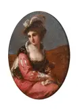 Zoraida, the beautiful moor by Angelica Kauffmann, Oil on paper laid on metal, ovalInscribed 'A Kauffmann', sold Jun 2023