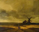 Crossing the common by Georges Michel, oil, sold Jun 2023