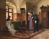 A new suitor by Ernst Meisel, Oil on canvas, sold Jun 2023