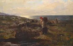 Peat stacking in rosshire by Duncan Cameron, oil, sold Jun 2023