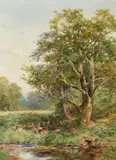 A study of fallow deer and trees in bushy park by David Bates, oil, sold Jun 2023