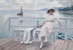 On the jetty by Paul Fischer, oil, sold Jun 2023
