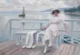 On the jetty by Paul Fischer, oil, sold Jun 2023