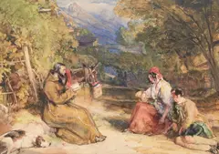 Receiving a blessing on a mountain track by John Frederick Lewis, watercolor, sold Jun 2023
