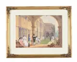 An elegant company playing boules on the terrace of brahmshill by Joseph Nash, watercolour and bodycolourSigned, sold Jun 2023
