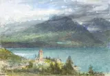 Spiez, lake thun, switzerland by Albert Goodwin, ink, sold Jun 2023