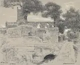 St. davids, south wales by Albert Goodwin, ink, sold Jun 2023