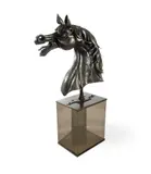 A wrought-iron model of a horse's head by Philippe Gernay, 1975, sculpture, offered May 2023