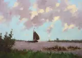 Sail barge on a canal by Hans am Ende, Oil on canvas relined within the past, sold Dec 2023